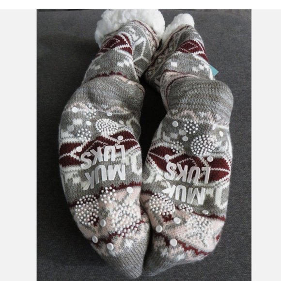 Muk Luks Cabin Socks Slip Resistant Faux Shearling Lining ONE SIZE Slipper Socks - Picture 11 of 11